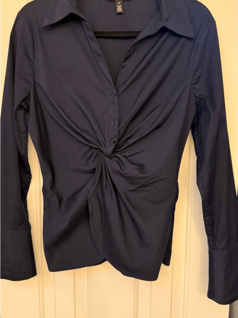 White House Black Market Navy Knot-Front Button Down Shirt